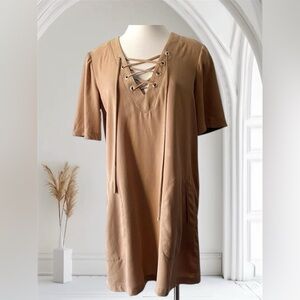 BCBGeneration Camel Lace-Up Dress